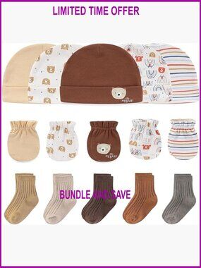 Soft Cotton Newborn Hat Mittens Socks Set 0-6 Months Infant Accessories